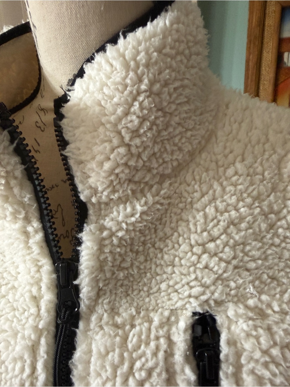 No Boundaries Cream Sherpa Jacket with Black Trim